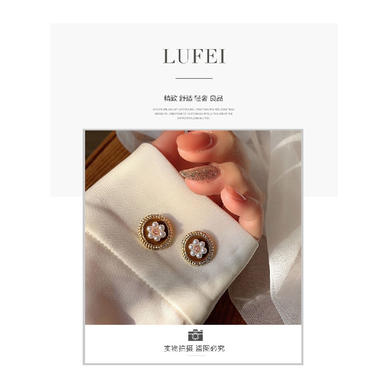 Bông tai hình hoa đính ngọc trai phong cách retro dành cho nữ