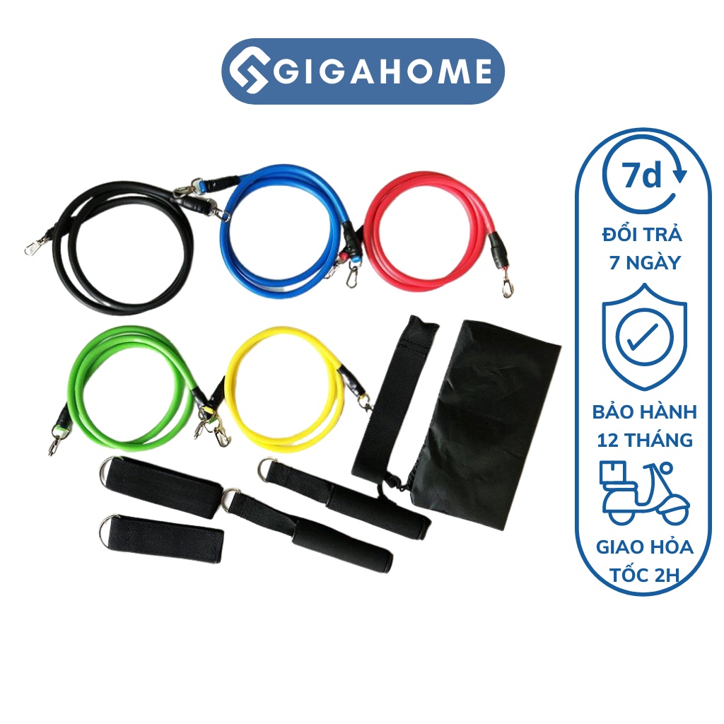 Bộ Dây Ngũ Sắc Tập Full Body, Tập Gym Tại Nhà GIGAHOME Dây Kháng Lực 11 Chi Tiết 6031