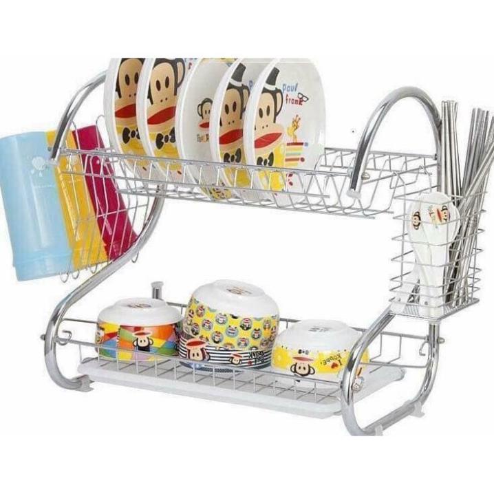 Giá kệ để chén bát inox 2 tầng cao cấp có khay hứng nước thông minh ( tuyển khách sỉ)
