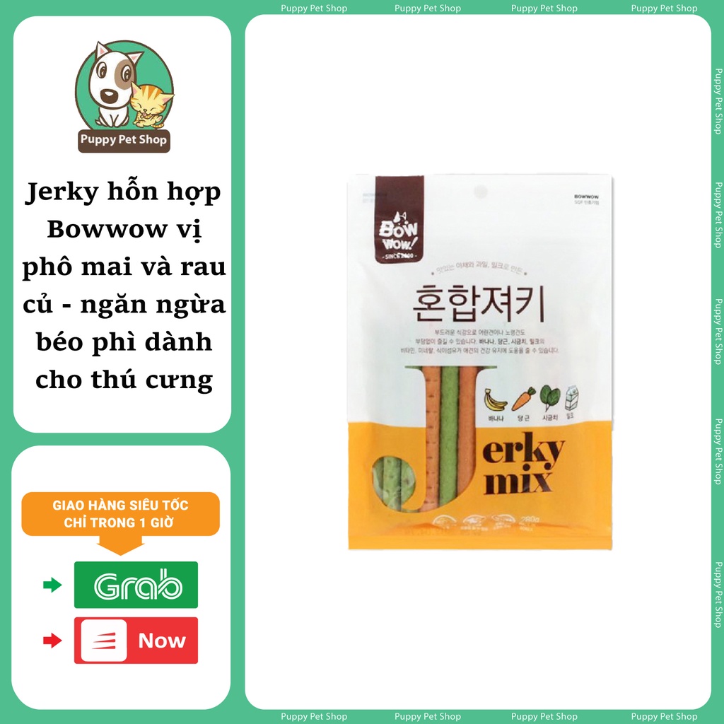 Đồ thưởng Jerky hỗn hợp Bowwow cho chó - Vị phomai và rau củ -Ngăn ngừa béo phì dành cho thú cưng