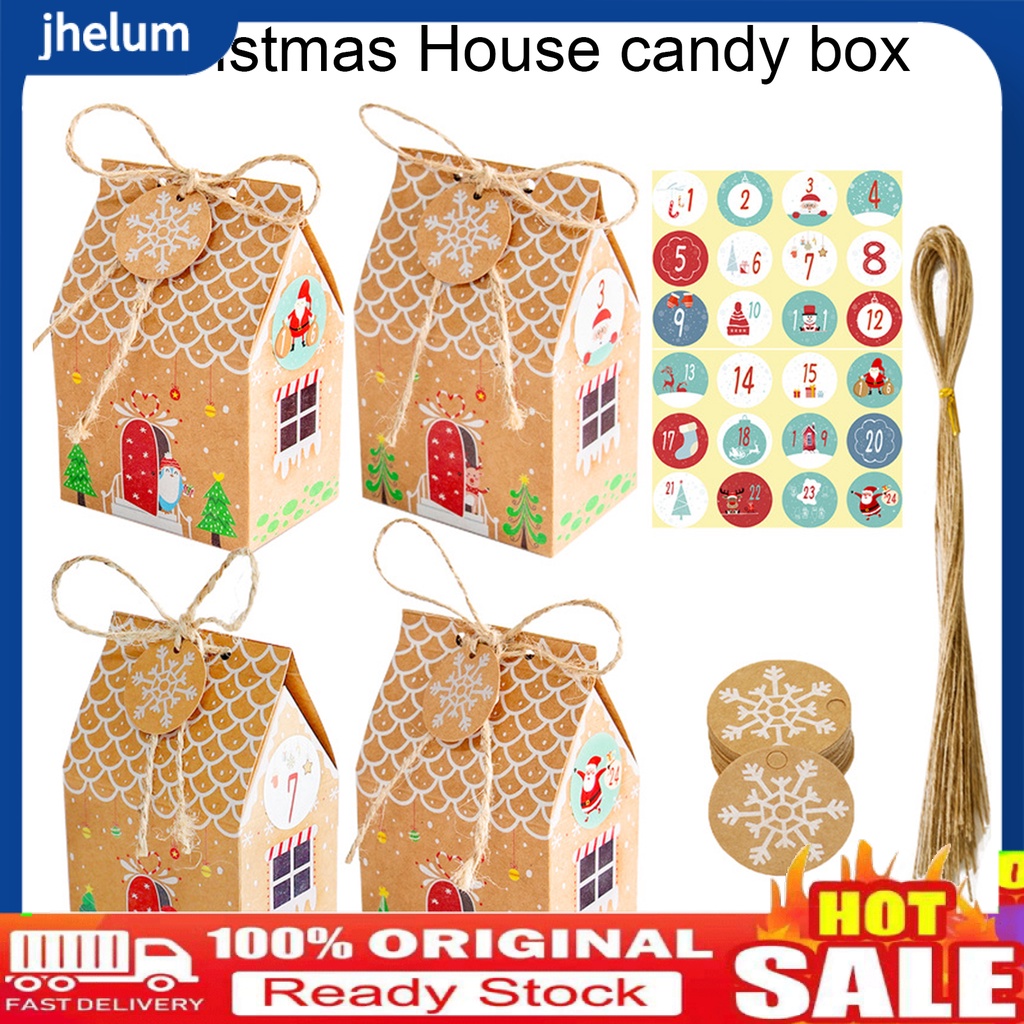 Set 24 Túi Giấy Kraft Đựng Kẹo Hình Ngôi Nhà Làm Quà Giáng Sinh