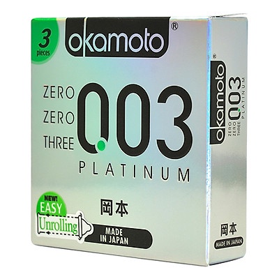 Bao cao su Okamoto 0.03 Platinum, bcs siêu mỏng chống xuất tinh sớm kéo dài thời gian