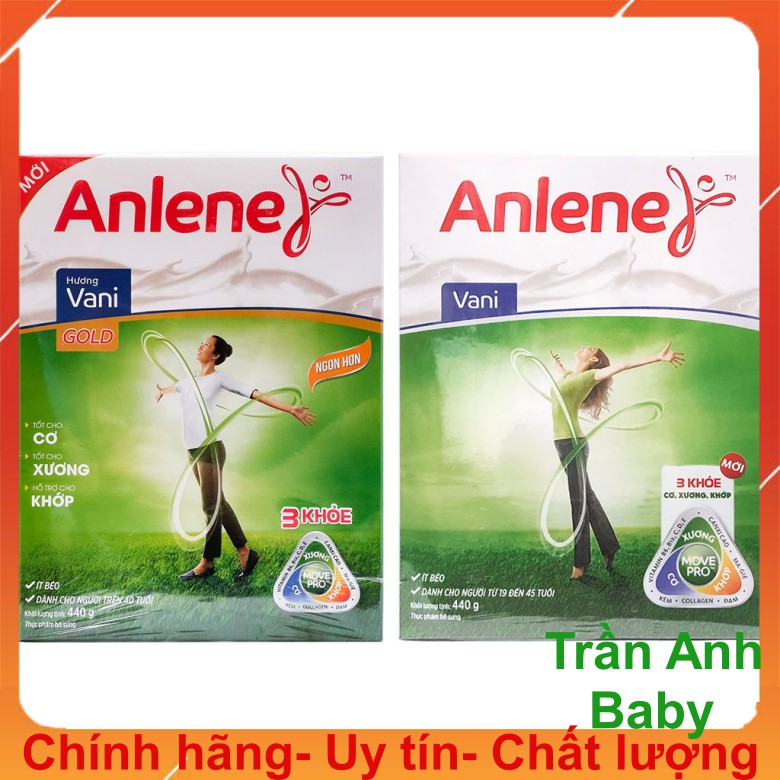 Sữa bột Anlene Xanh,Gold hương Vani hộp giấy 440g