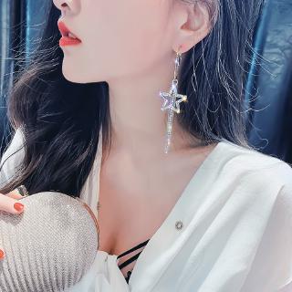S925 long Korean style five-pointed star earrings