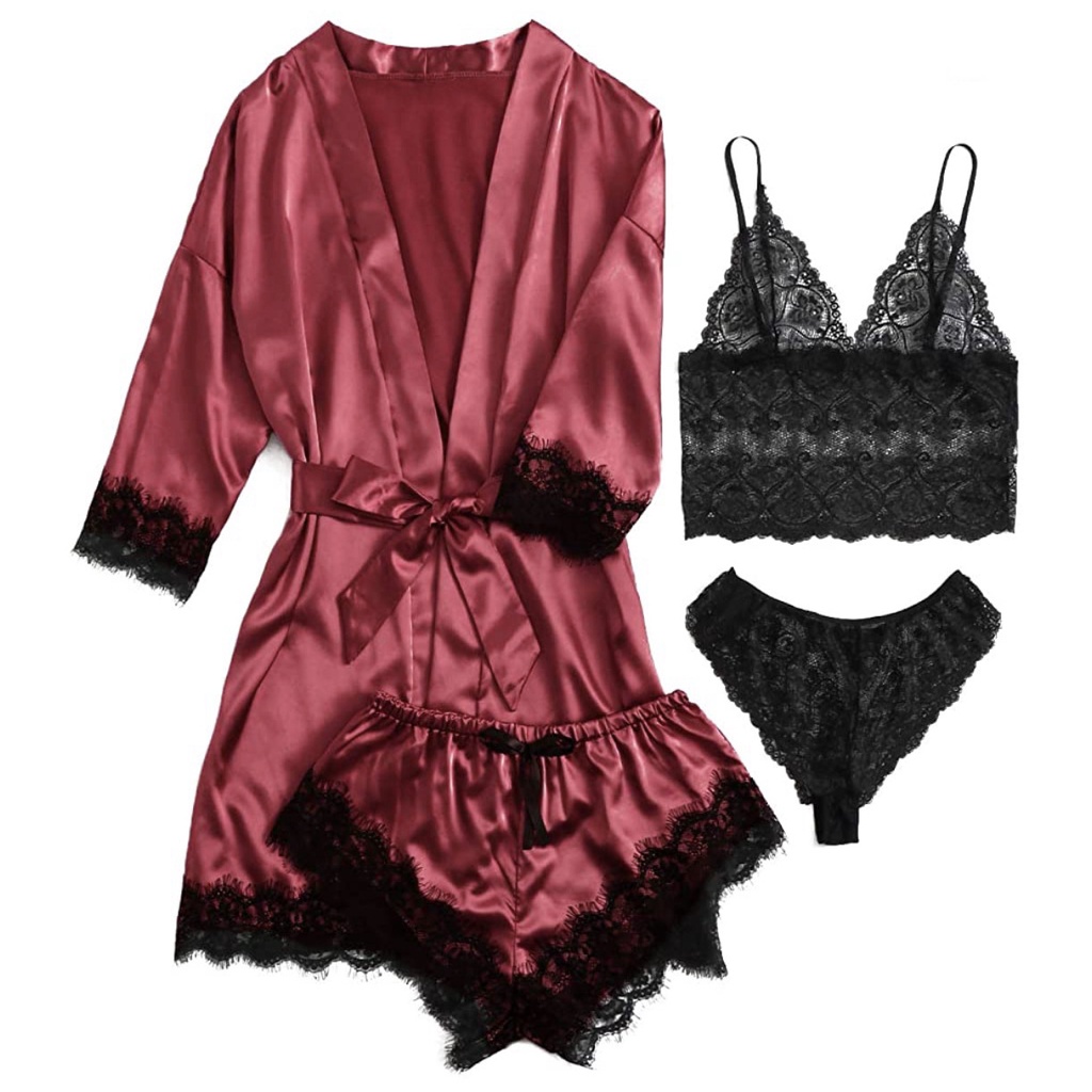 (MớI) Bộ Pijama 4 Dây VảI Satin Ren GợI CảM DàNh Cho Nữ
