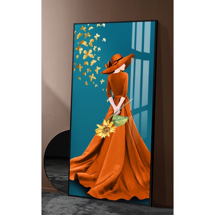 Tranh treo tường - Tranh cô gái nghệ thuật, chất liệu Laminate tráng gương, kích thước 30x60cm
