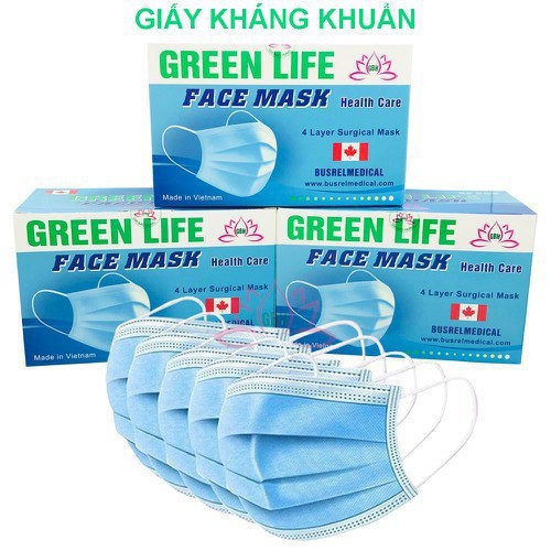 Khẩu Trang Y Tế Green Life 4 lớp - Kháng Khuẩn 99% - Hàng Chính Hãng Xuất Khẩu (Nguyên Tem,Hộp)