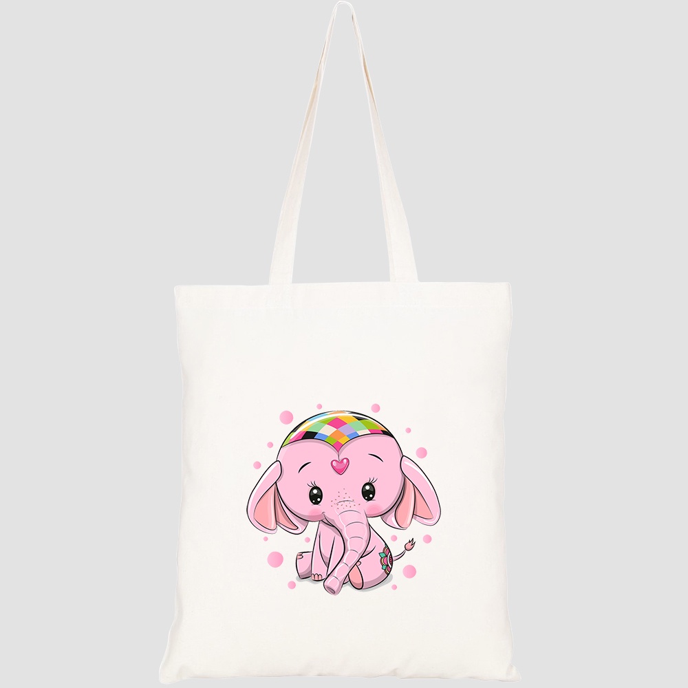 Túi vải tote canvas HTFashion in hình cute cartoon pink elephant isolated HT488