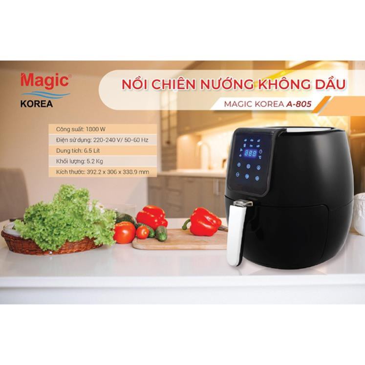 NỒI CHIÊN NƯỚNG KHÔNG DẦU CẢM ỨNG MAGIC KOREA A-805 - Dung Tích Lớn 6.5L