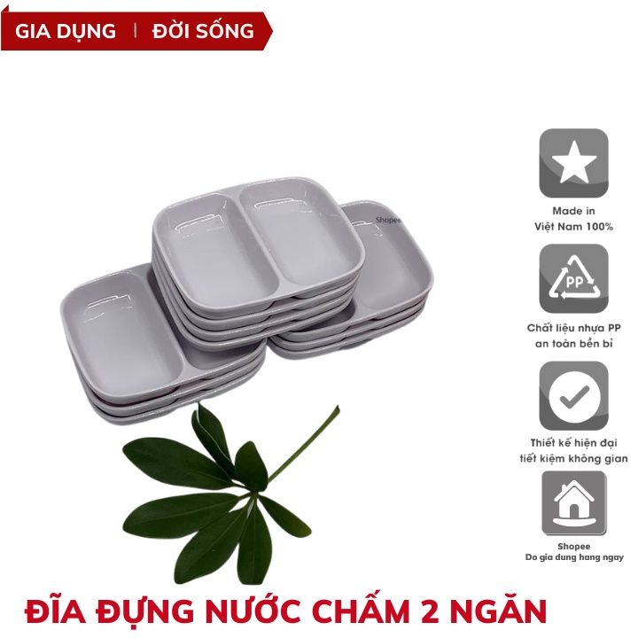 Chén đựng nước chấm Việt Nhật Đĩa đựng nước chấm 2 ngăn nhựa phít bền đẹp (MS:1205)