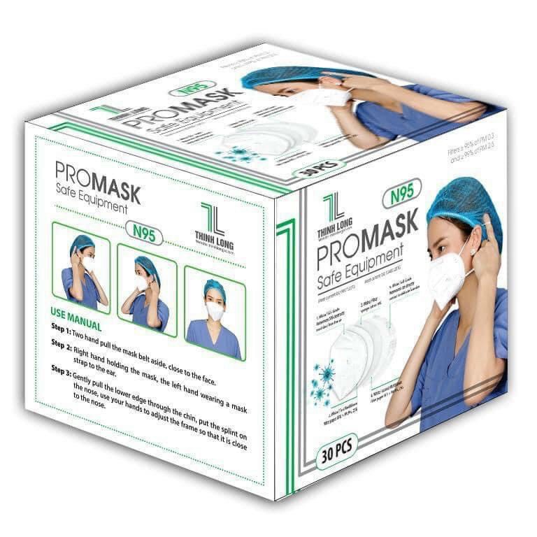 KHẨU TRANG N95 PROMASK 5 LỚP THỊNH LONG - CÓ VAN - HỘP 20 CÁI MÀU TRẮNG