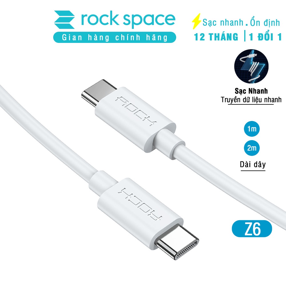 Dây cáp sạc nhanh Rockspace Z6 TypeC to TypeC, sạc nhanh chuẩn PD 3A, QC 3.0 - Hàng chính hãng bảo hành 12 tháng