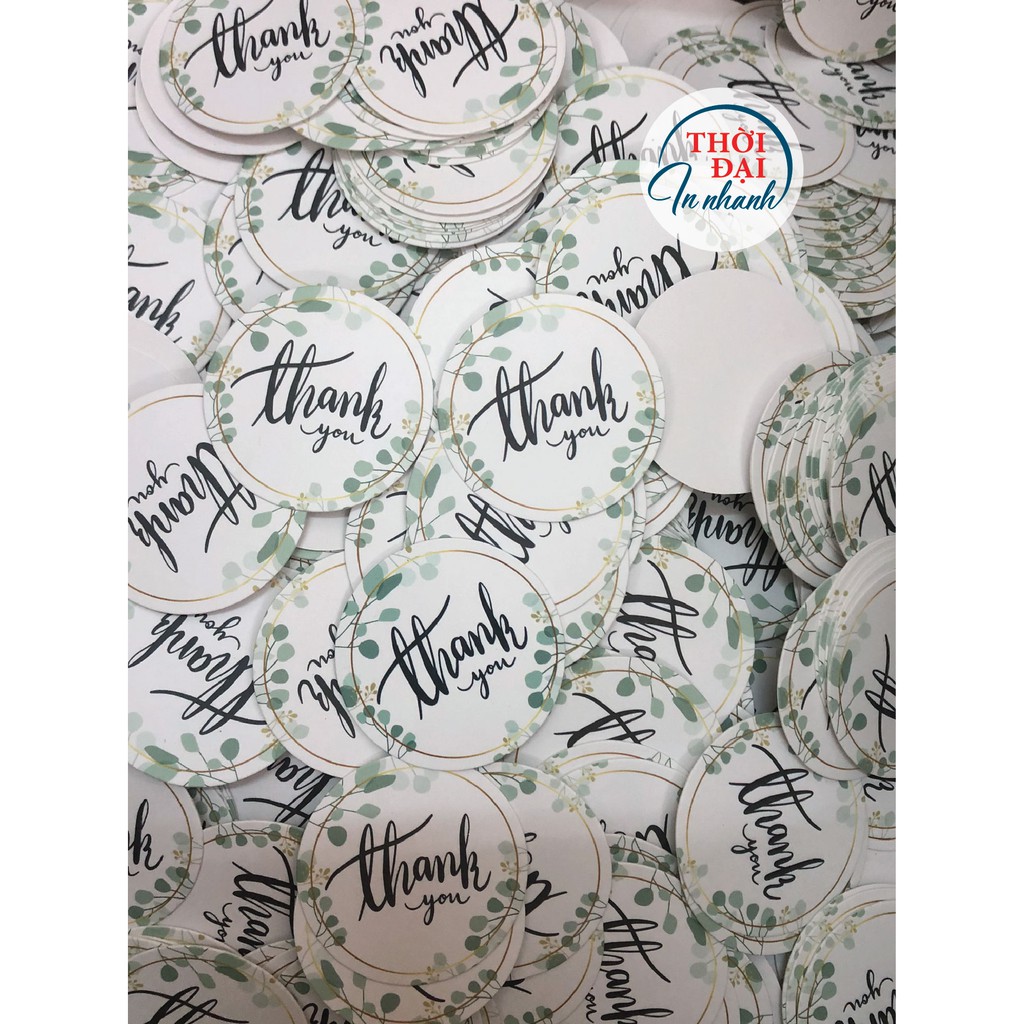 100c - Tag treo / Thẻ treo giấy "Thank you" vòng lá, dạng tròn 5cm