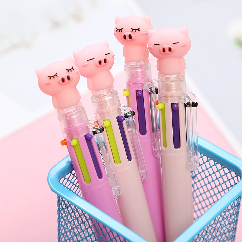 Bút Bi Cute 6 Ngòi 6 Màu Hình Lợn Hồng Dễ Thương