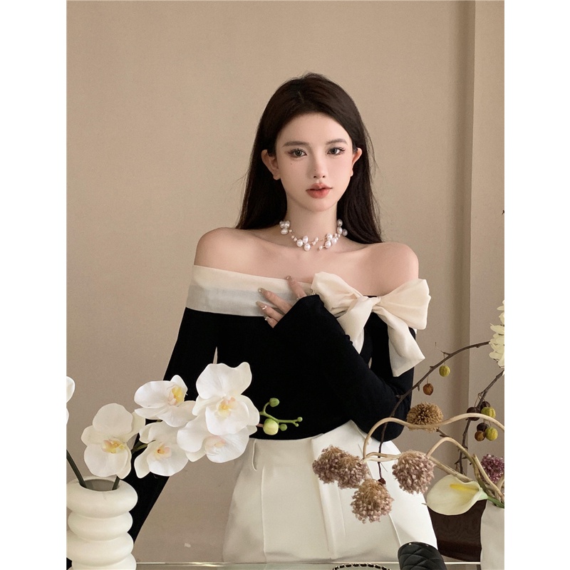 QKOOLE Áo Thun Nữ Trễ Vai Dáng Ôm Phong Cách Hàn Quốc