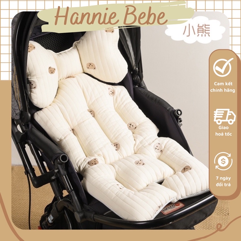 Đệm Lót Xe Đẩy Em Bé Chất Liệu Quilting Thoáng Khí Thêu Hoạ Tiết Dễ Thương Phong Cách Hàn Quốc