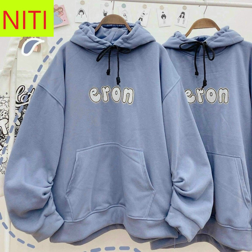 ÁO KHOÁC HOODIE NỈ NGOẠI CHUI ĐẦU NAM NỮ UNISEX FORM RỘNG ERON MÀU XANH DƯƠNG, HỒNG CAO CẤP NITI ĐỦ SIZE M, L, XL HOT