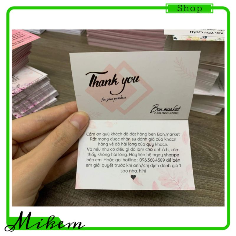 CARD VISIT, THANK YOU, PHIẾU TÍCH ĐIỂM IN THEO YÊU CẦU (hộp 50 card) _ Mikem