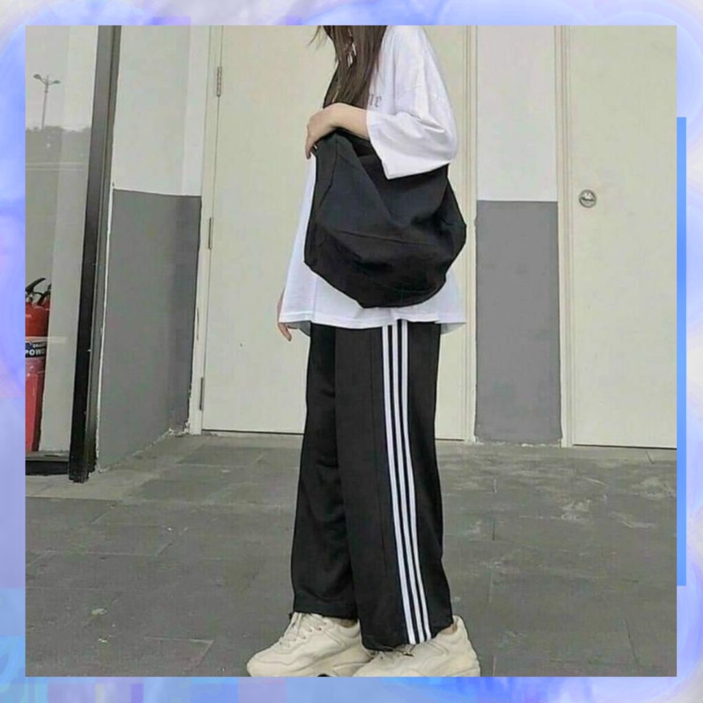 Quần ống rộng 3 sọc thể thao chất vải sạn dày dặn thoáng mát nganunisex