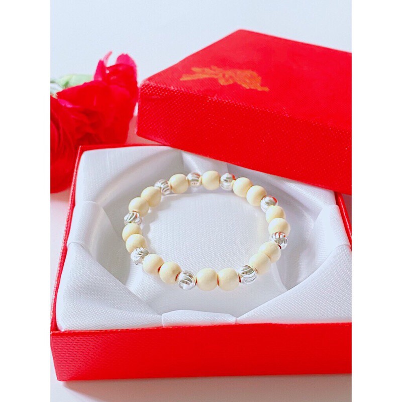 Vòng dâu tằm cho bé mix bi bạc. Dây chun. D1. Tặng kèm hạt dâu + dây dự phòng và hộp đựng