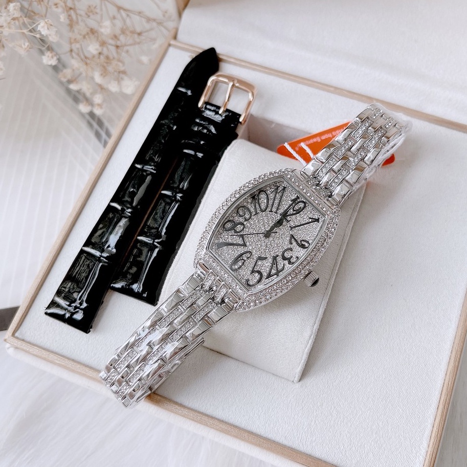 Set Đồng Hồ Nữ Davena D61056 Dây Kim Loại Silver Và Dây Da Đen Chính Hãng