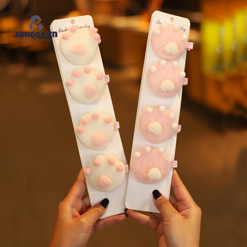 Kẹp Tóc Hình Chân Mèo Bằng Lông Nhung Dễ Thương Xinh Xắn Dành Cho Nữ