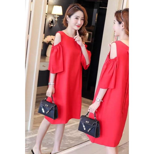 Đầm suông công sở đầm suông đầm oversize khoét vai thời trang Hàn Quốc