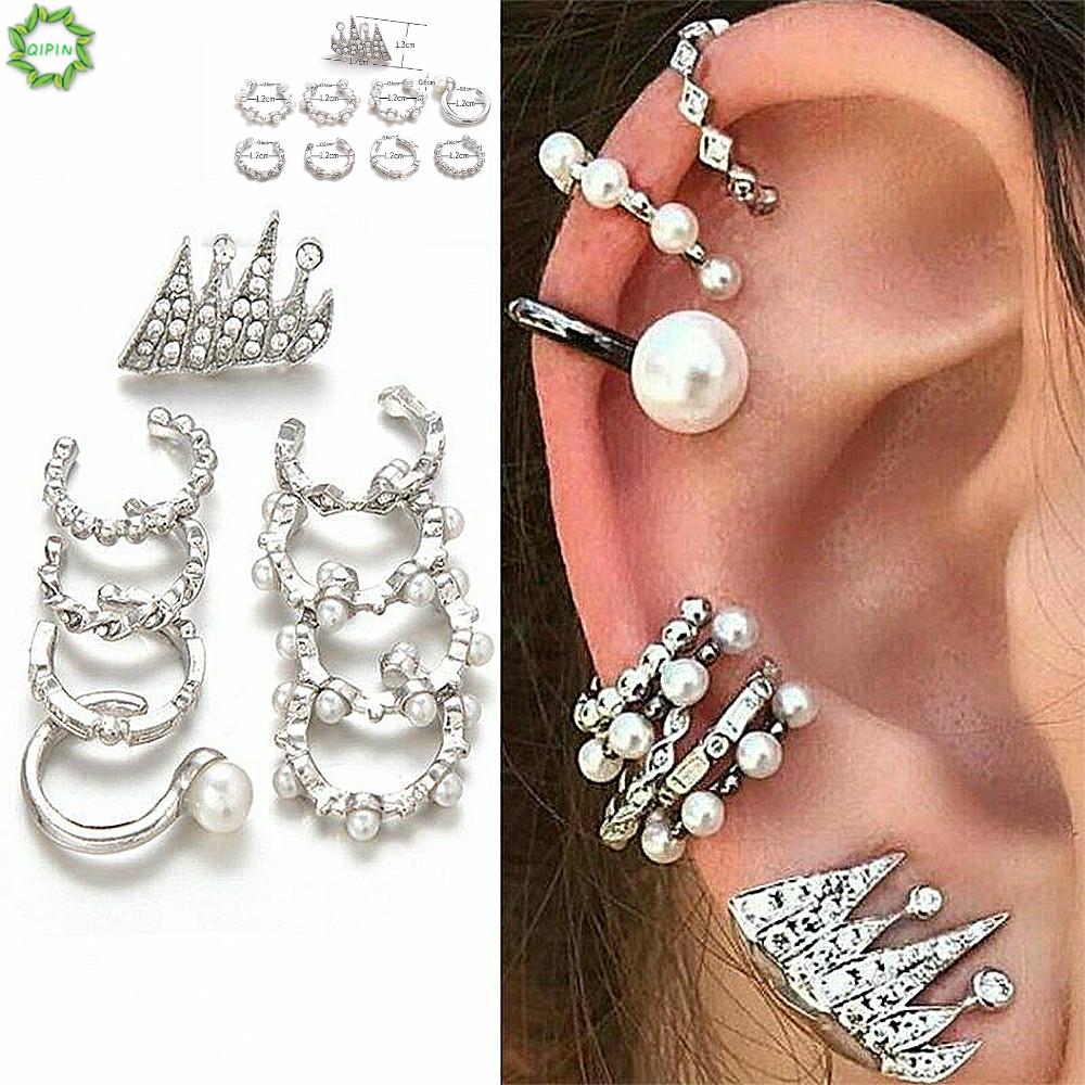 Bộ 9 cái bông tai phong cách Boho đính hạt ngọc trai nữ tính