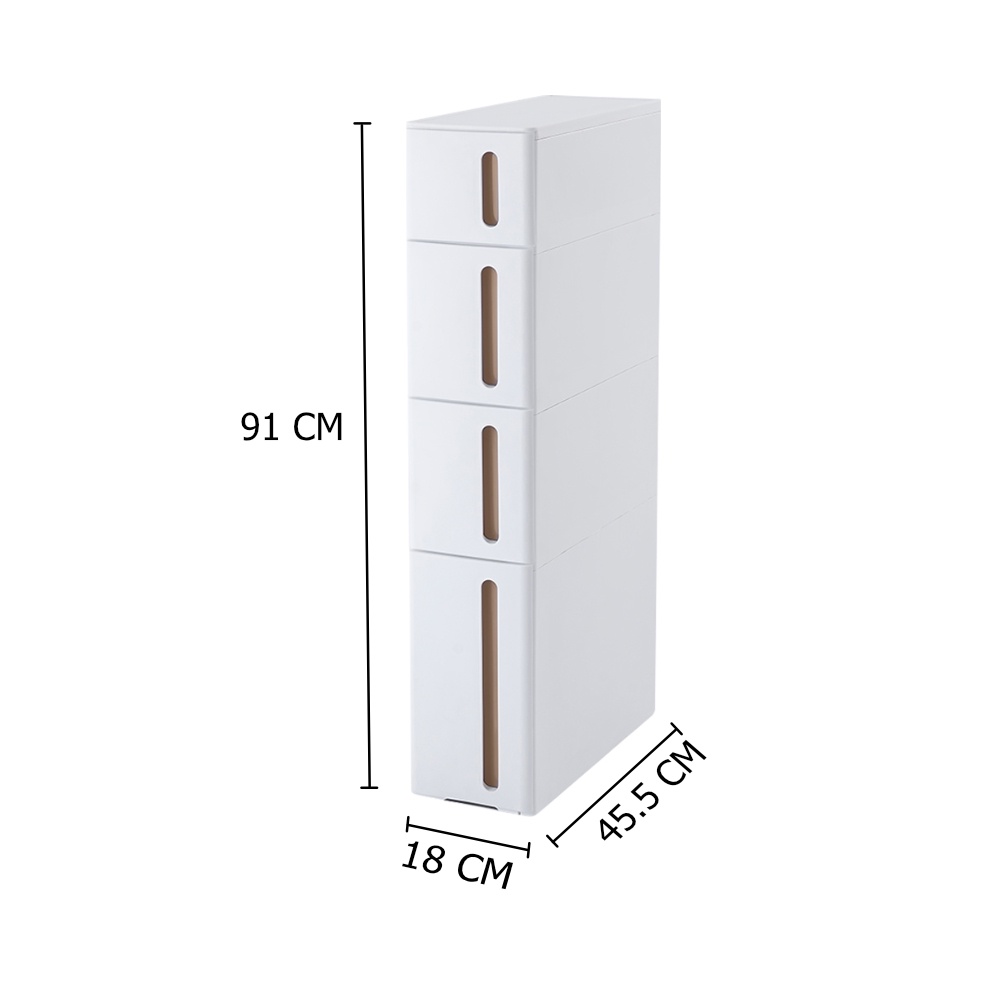 HomeBase STACKO Tủ nhựa 4 ngăn kéo dùng ở góc hẹp tiết kiệm diện tích SEMAI W18xH91xD45.5cm màu trắng