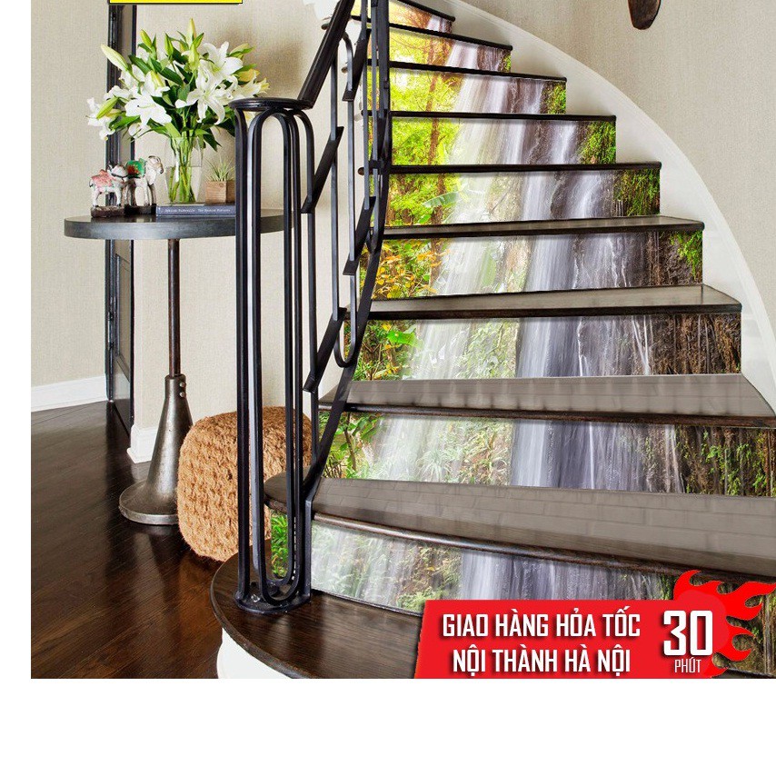 Tranh 3D CLT005: Dán Cầu Thang Hình Thác Nước CAO CẤP