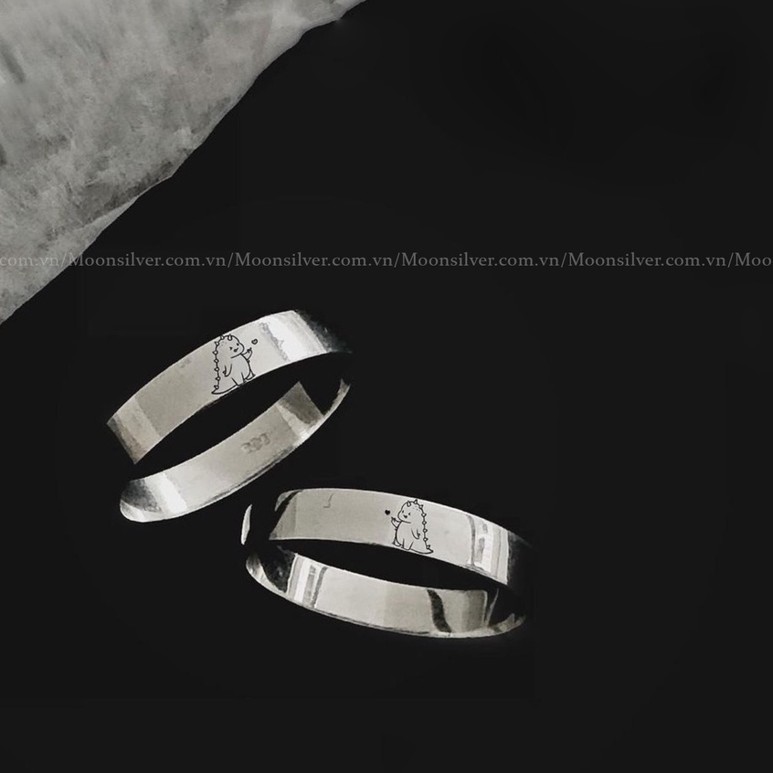 Nhẫn đôi couple bạc cao cấp Moonsilver khắc tên và hình theo yêu cầu, hàng thiết kế