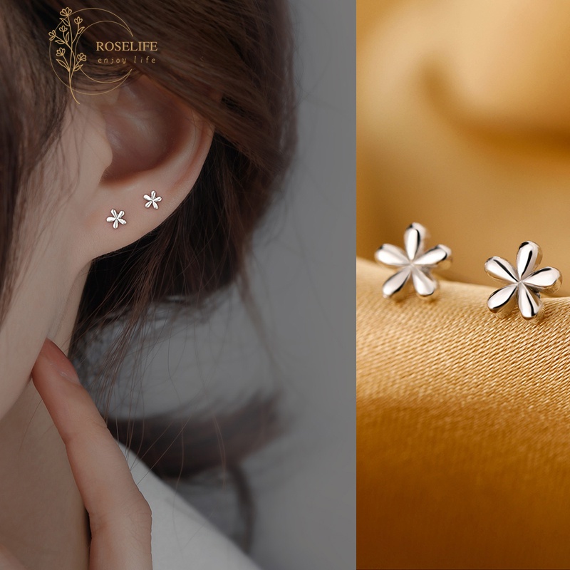 1 Đôi Bông Tai Bạc S925 Hình Hoa Hồng Chống Dị Ứng Cho Nữ