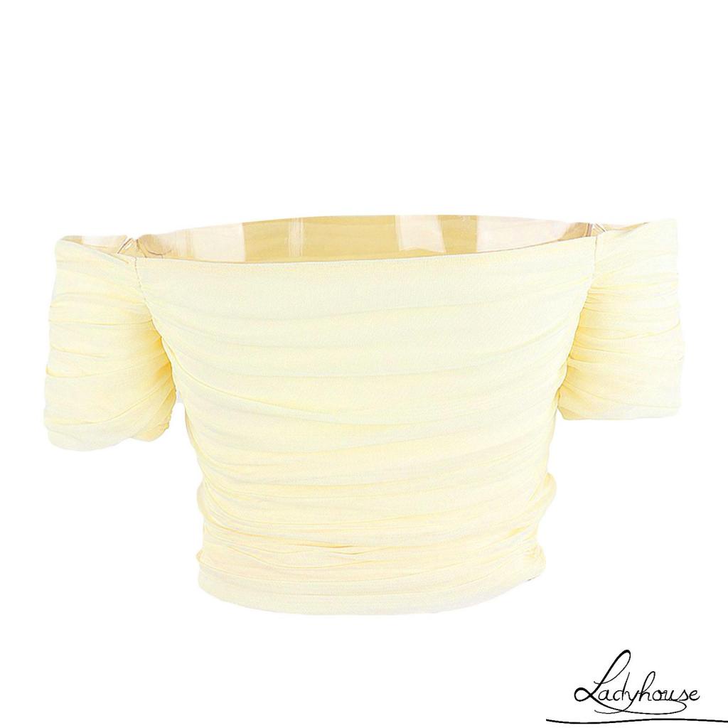 Áo Croptop Trễ Vai Tay Ngắn Màu Sắc Trơn Thời Trang Mùa Hè Quyến Rũ Cho Nữ