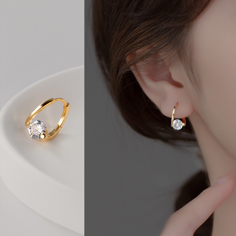 Khuyên tai bạc nữ tròn đính đá to cá tính DUYSON SILVER, bông tai bạc Ý 925 mạ vàng 14k cao cấp (1 đôi) [KVDDXK20]