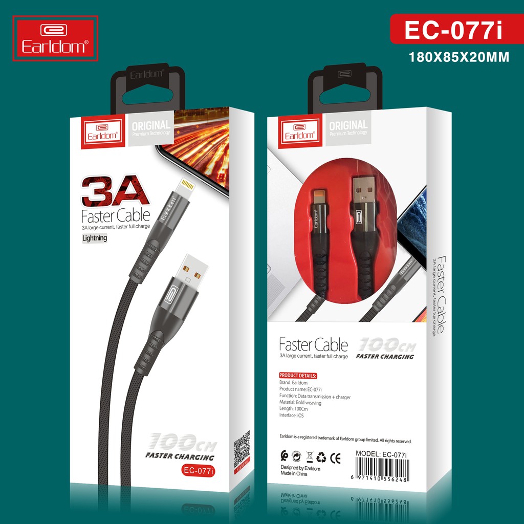 Dây sạc Iphone   Earldom EC-077, cáp sạc iphone dây dù sạc nhanh chất lượng cao