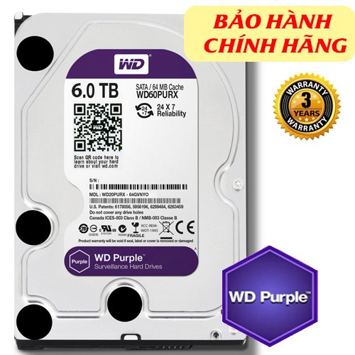 Western Purple HDD ( Màu tím chuyên camera) 6TB, 8TB, 10TB 3.5" SATA chính hãng tem SPC bảo hành chính hãng tại Việt Nam