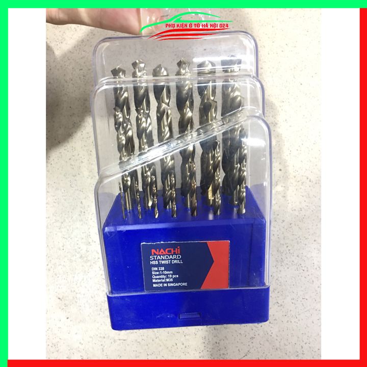Bộ 19 mũi khoan inox Nachi Singapore đường kính 1-10mm sắn bén