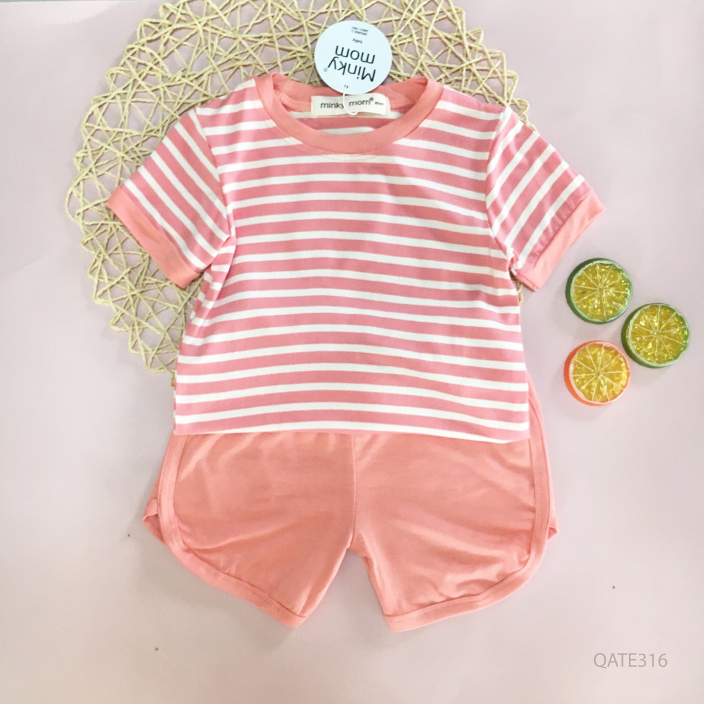 Bộ Cộc Tay Thun Lạnh Minky Mom Họa Tiết Kẻ Họa Tiết 5 Màu Cực Đẹp Cho Bé Yêu Namkidshop (QATE316)