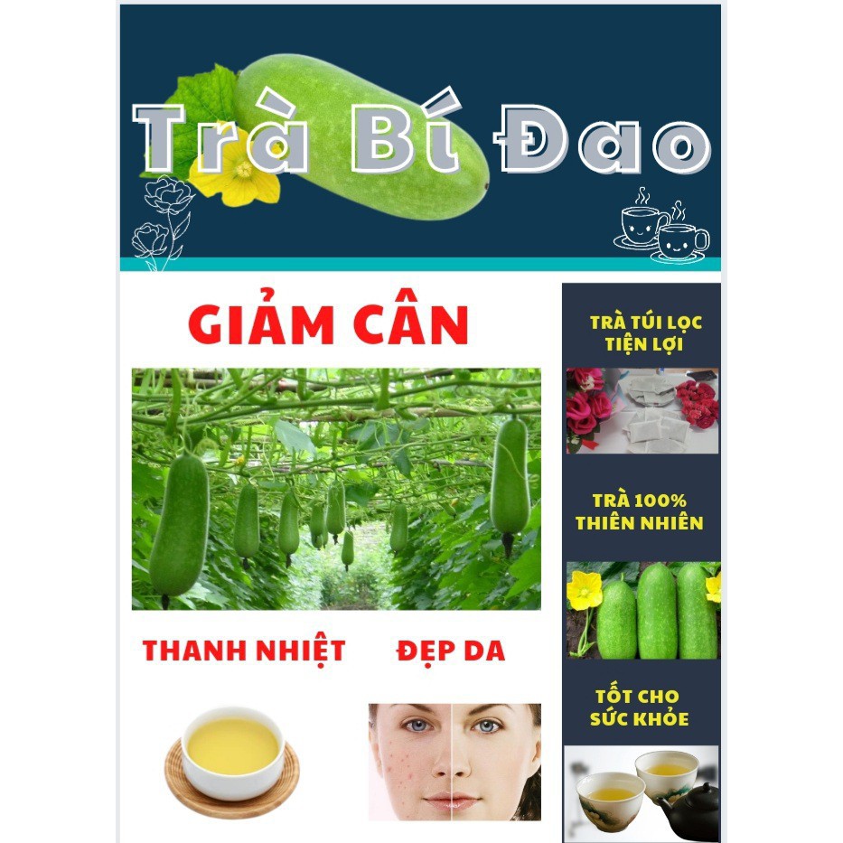 TRÀ BÍ ĐAO - 40 Túi Lọc, Giảm Cân, Thanh Nhiệt , Đẹp Da hiệu quả , 100 % Tự Nhiên