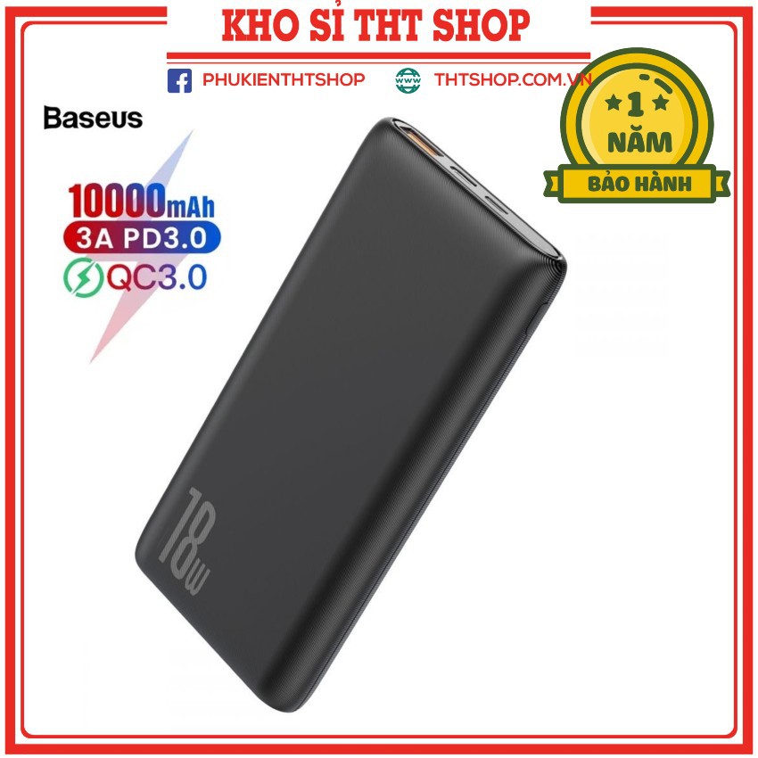 Sạc dự phòng Baseus 18W 10000mAh tốc độ nhanh kết nối cổng USB3.0 cho iPhone Xiaomi Samsung Oppo..