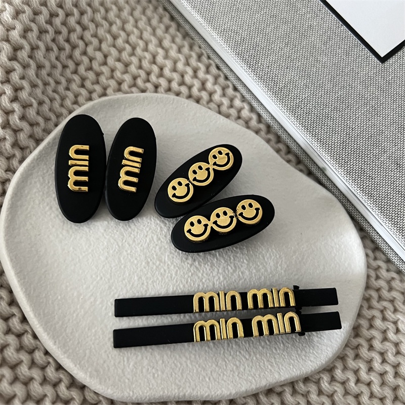 Kẹp Tóc Kim Loại Màu Đen Hình Mặt Cười Phong Cách Hàn Quốc
