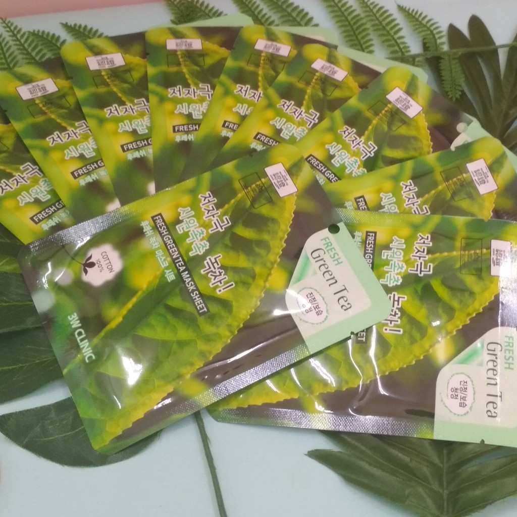 MẶT NẠ DƯỠNG DA THIÊN NHIÊN TRÀ XANH MỸ PHẨM CHĂM SÓC HÀN QUỐC CHÍNH HÃNG 3W CLINIC FRESH GREEN TEA MASK SHEET LỘT