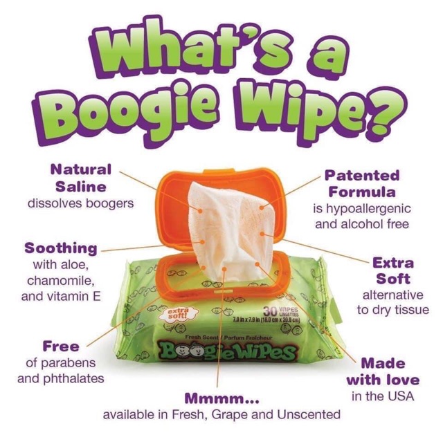 Xịt mũi và khăn giấy lau mũi Boogie Wipes