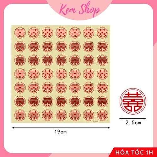 Decal chữ hỷ dán trầu cau, trái cây, tem dán chữ song hỷ trang trí đám cưới set 49 decal - Kem Shop K319