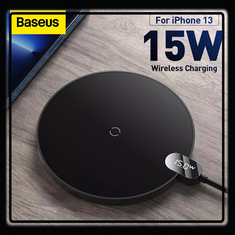 Đế Sạc Nhanh Không Dây Kỹ Thuật Số Baseus 15W Qi Màn Hình Kỹ Thuật Số Cho IOS13 12 Pro Max Samsung Xiaomi HuaWei