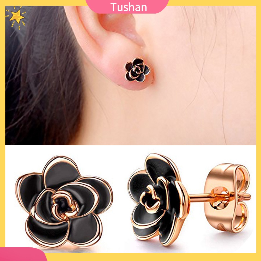 TUSH Elegant Women Rose Flower Pendant Earrings Ear Stud Party Banquet Jewelry Gift