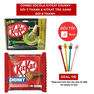 COMBO KITKAT CHUNKY GÓI 3 THANH 38G VÀ KITKAT TRÀ XANH GÓI 8 THANH 2F