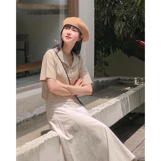 Áo linen gân Sena cổ bẻ xếp ly MOD300922