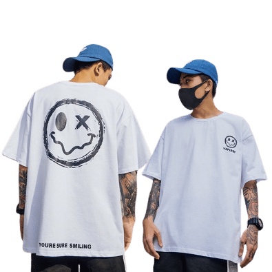 Áo phông unisex in hình mặt cười Smiling tay lỡ form rộng chất cotton mềm mát cao cấp
