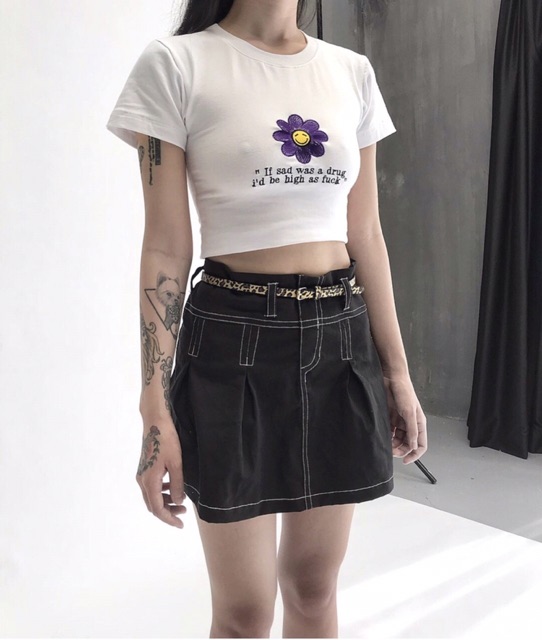 Áo CROPTOP body bông cúc (kèm ảnh chụp)